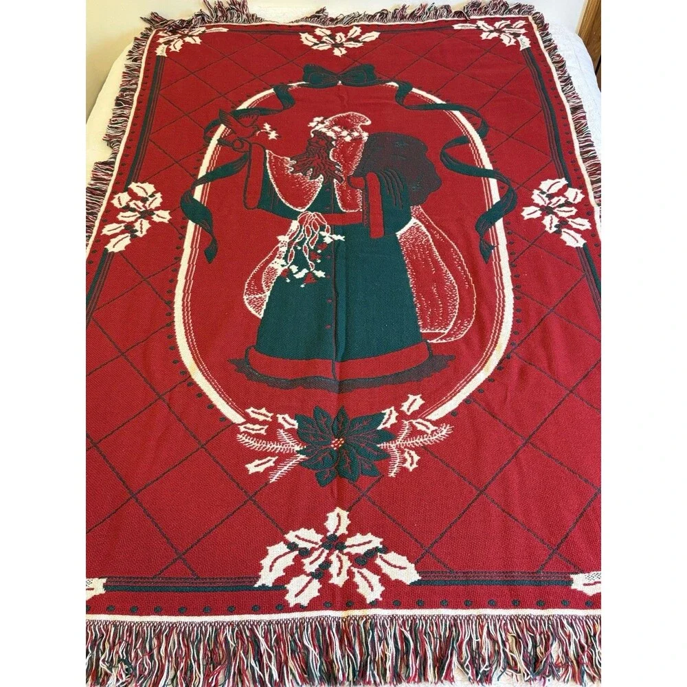 Vtg Heavy Tapestry Throw Blanket Santa Claus Toys Christmas 71